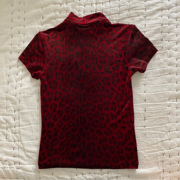 CACHE Red Velvet Leopard Print Turtleneck Top Size S - Picture 2 of 5